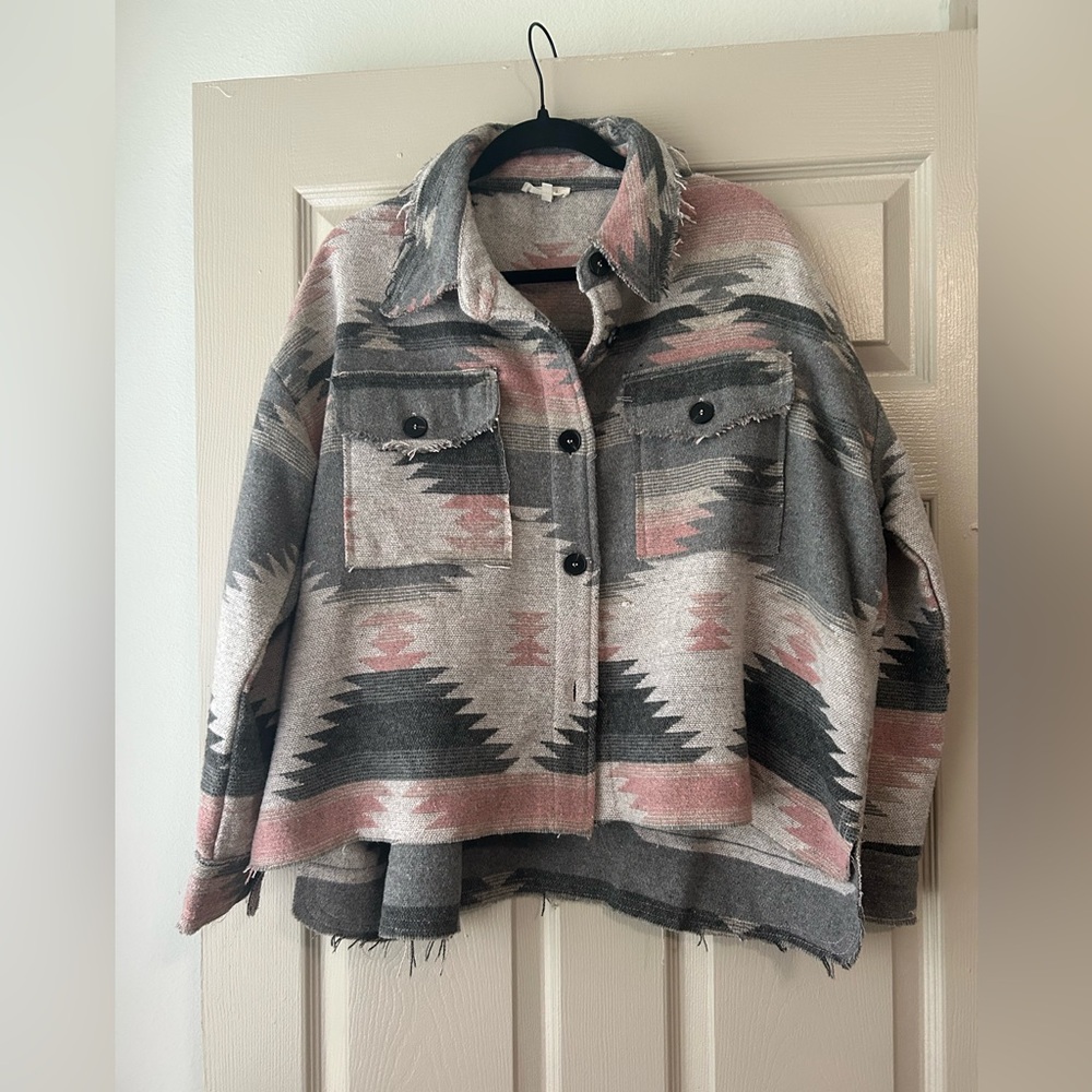 LA MIEL Gray and Pink Textured Jacket